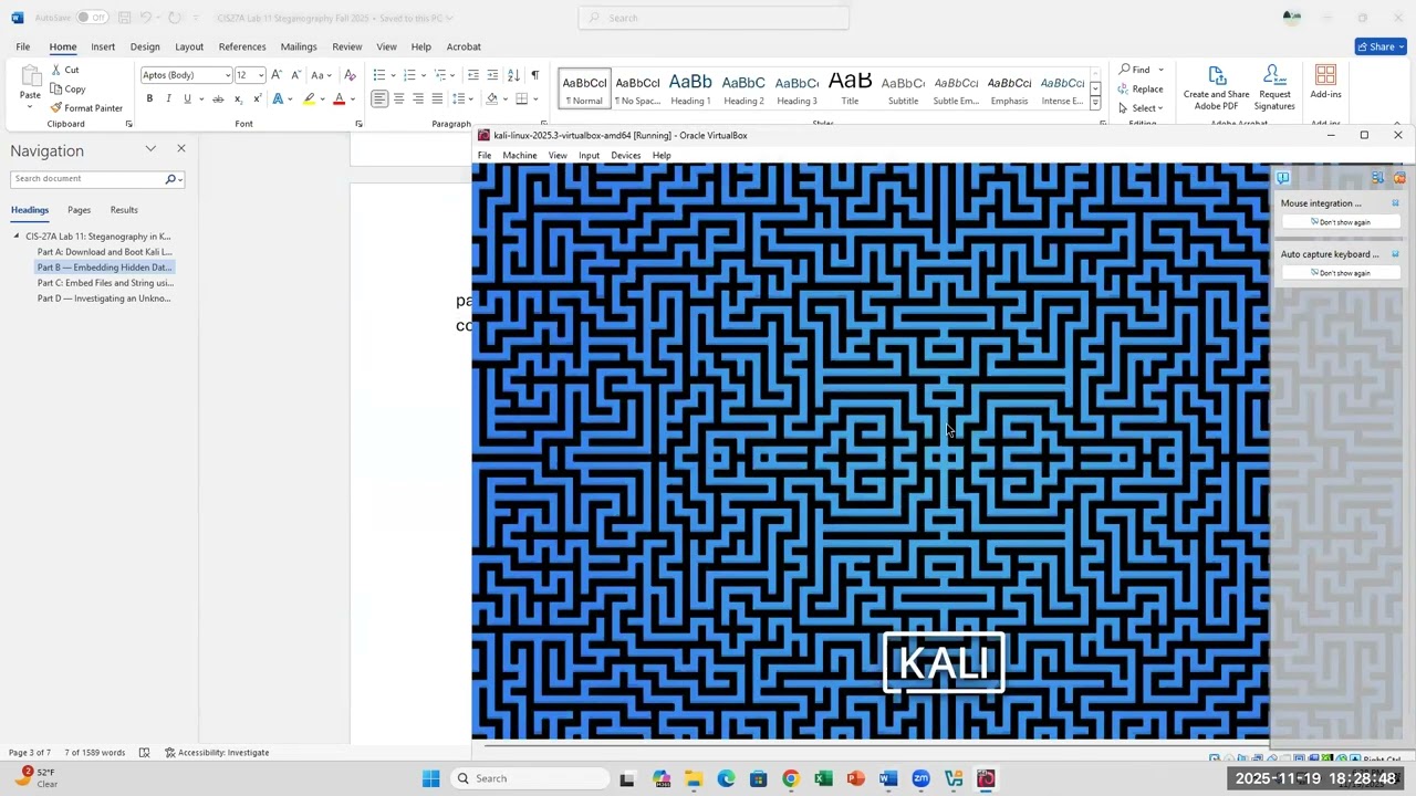 CIS27A Unit 11 Lab: Steganography Tools and Techniques to embed and extra data or file in Kali Linux