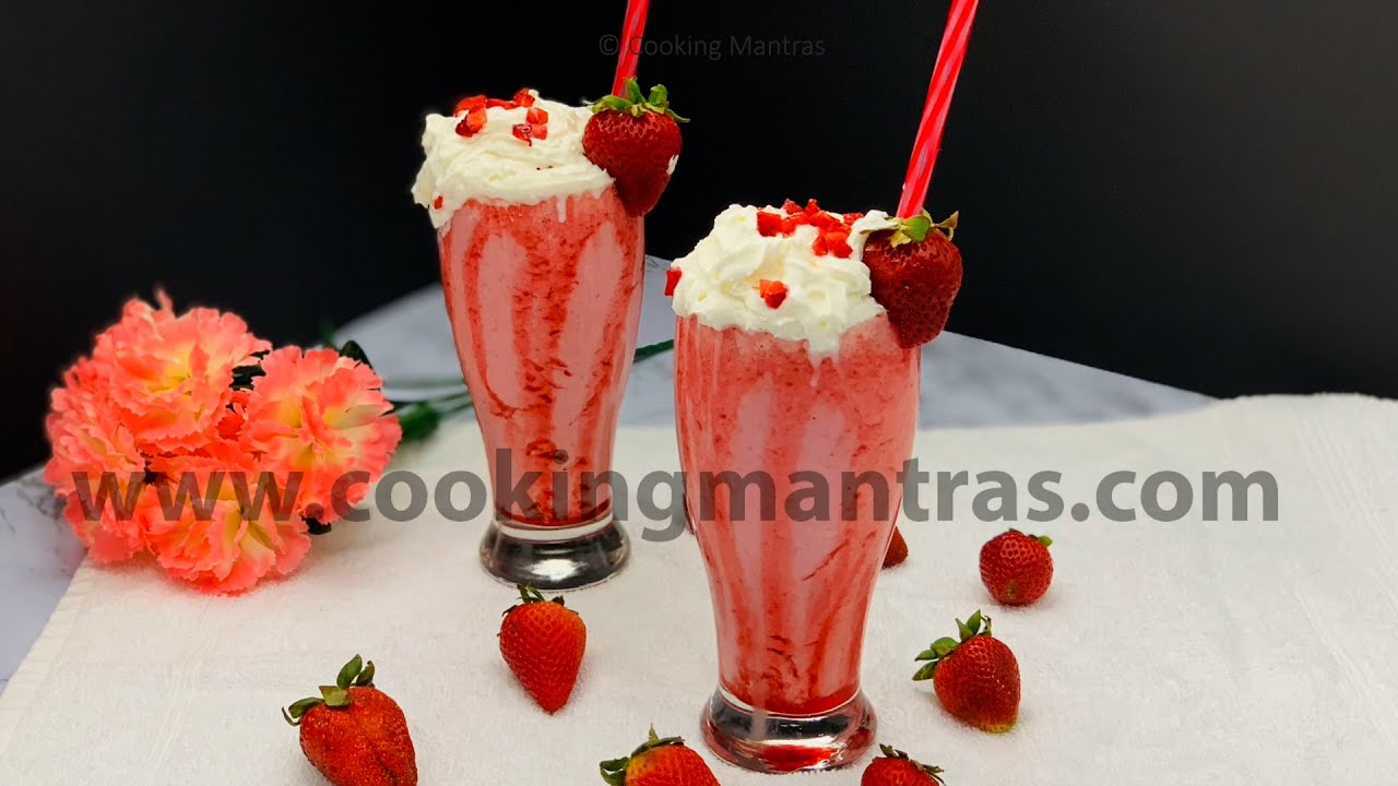Strawberry Milkshake | Vegan friendly Almond-Vanilla Strawberry Milkshake |