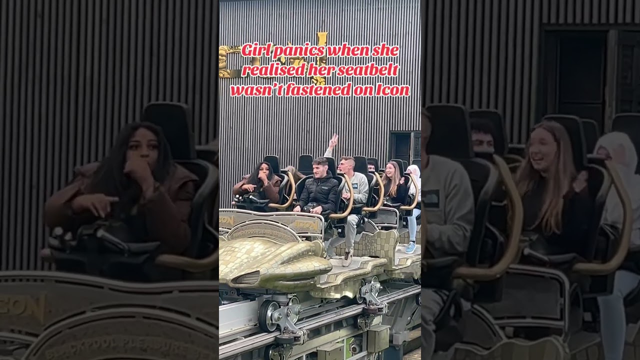 Girl panics when she realises her seatbelt isn&rsquo;t fastened on Icon rollercoaster! 🎢 #themepark #fun