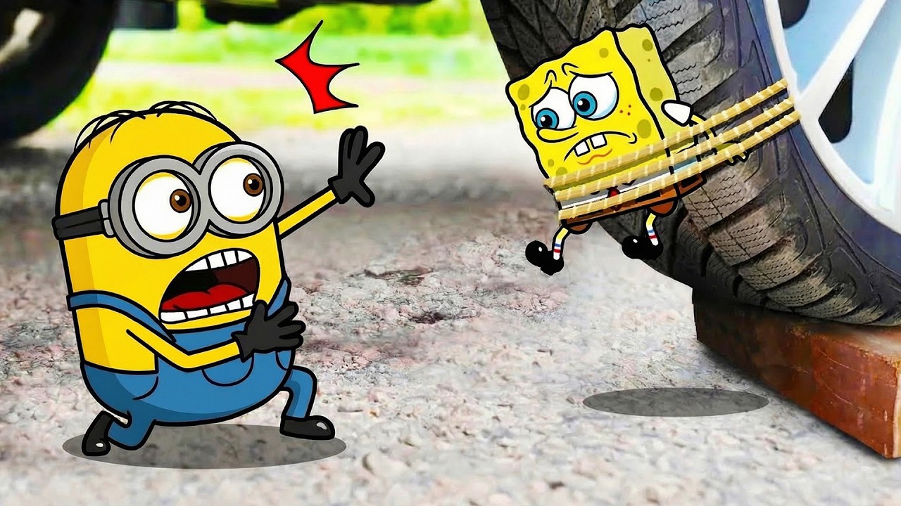 Nooo! Car crushing Spongebob vs Minion | Crushing Crunchy & Soft Things | Woa Doodland