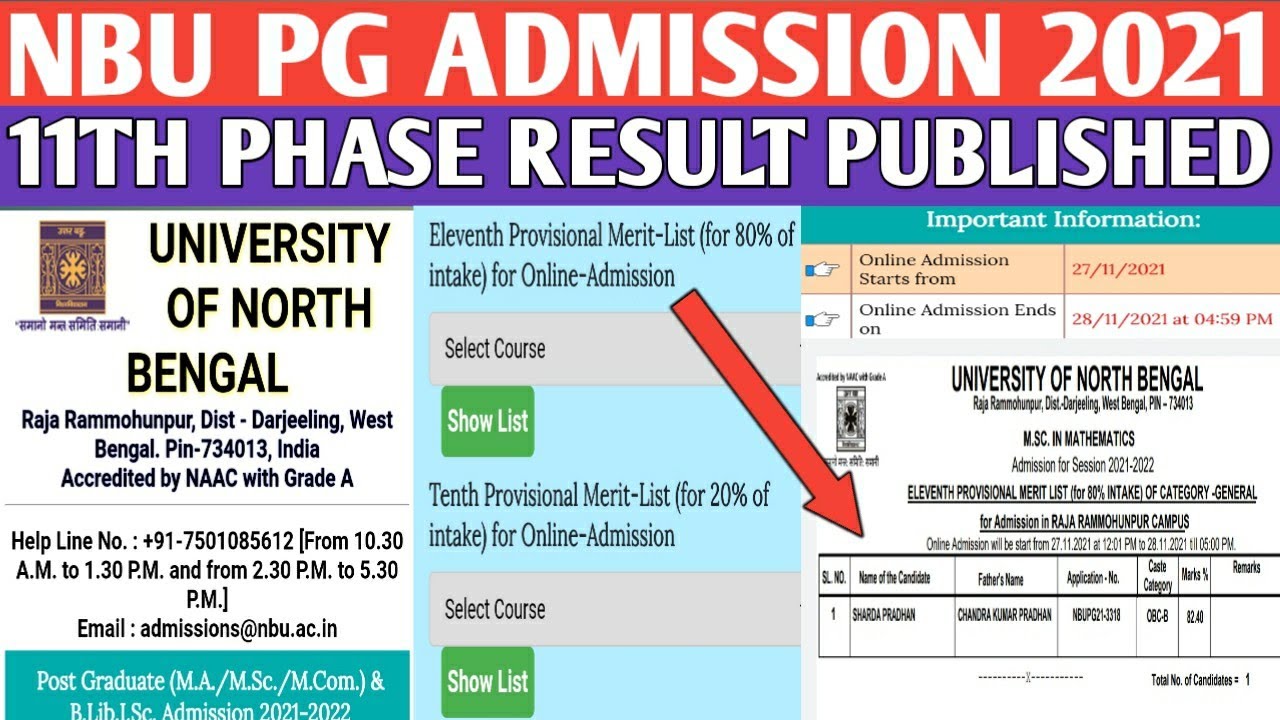 NBU-Pg 11th pahse result published 2021 || University of North Bengal || Pg admission counselling