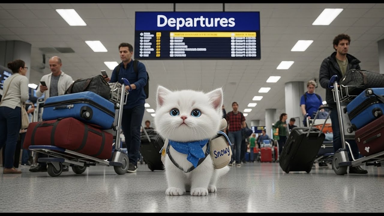 Snowy Flies Alone ✈️🐱 | Brave White Kitten’s Travel Adventure | Cute Cat Story