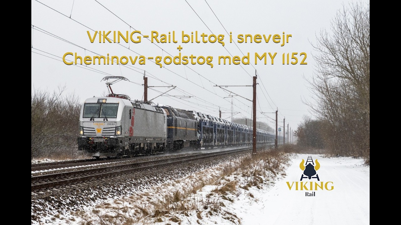 VIKING-Rail biltog i snevejr & Cheminova-godstog med MY 1152
