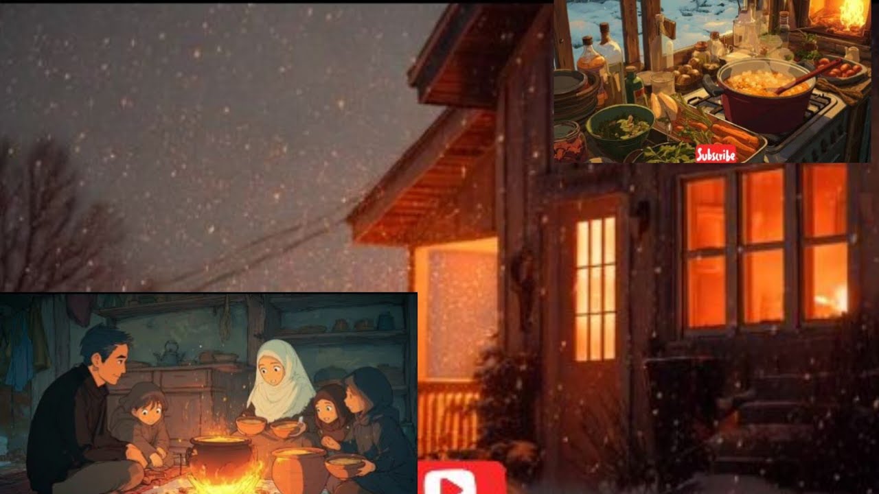 Cozy winter| winter snow scene snow fireplace-ASMR| Blue Chery animation video