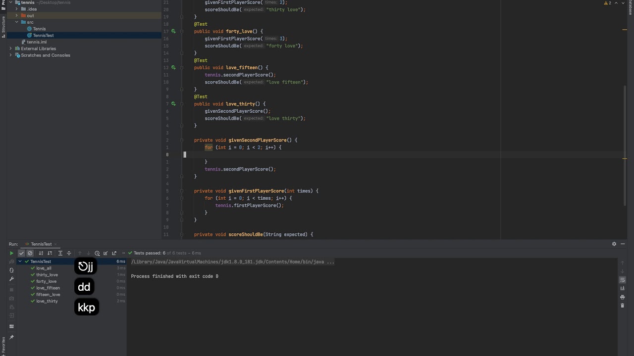 TDD Tennis Kata in Java with IntelliJ IDEA V5