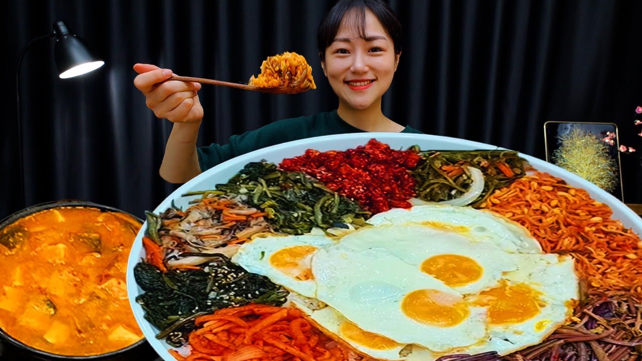 각종 나물 반찬과 계란후라이 듬뿍 올린 비빔밥 먹방! 청국장까지 집밥 리얼사운드 | BIBIMBAP | MUKBANG | EATING SHOW | ASMR