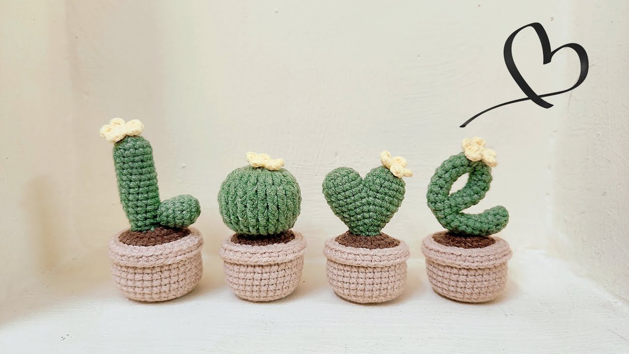 🌵Crochet Cactus L.O.V.E🌵| Móc chậu cây xương rồng L.O.V.E🌵| QueQueCrochet 🌻