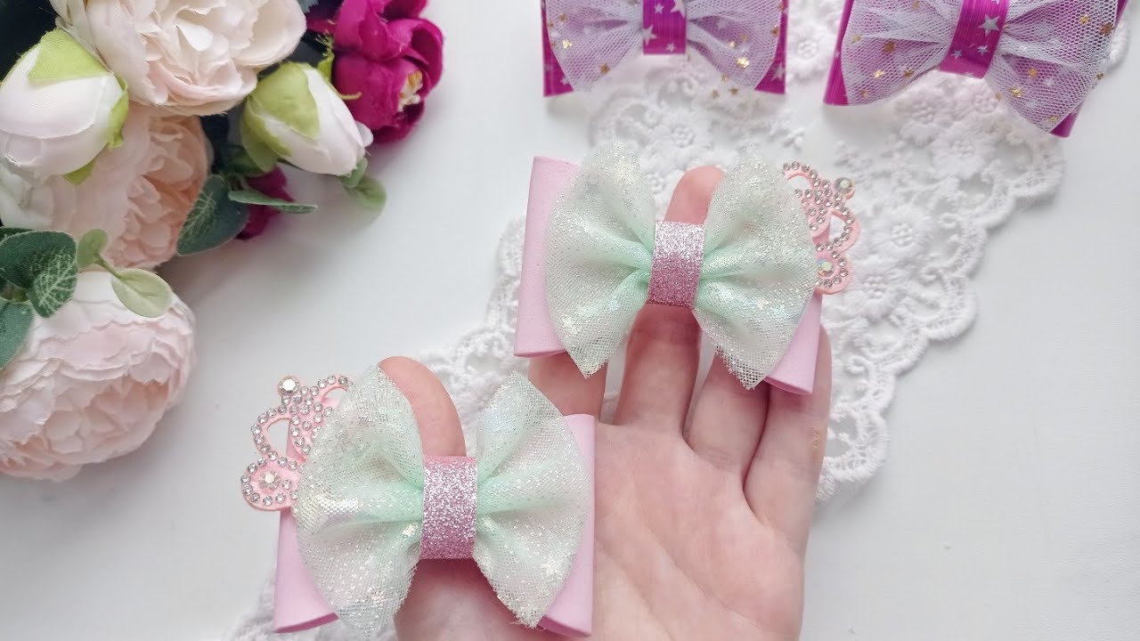 Простые бантики из фоамирана и фатина🎀 Резиночки для волос🎀 #канзашиотнаташи #мк  #бантикидлядевочек