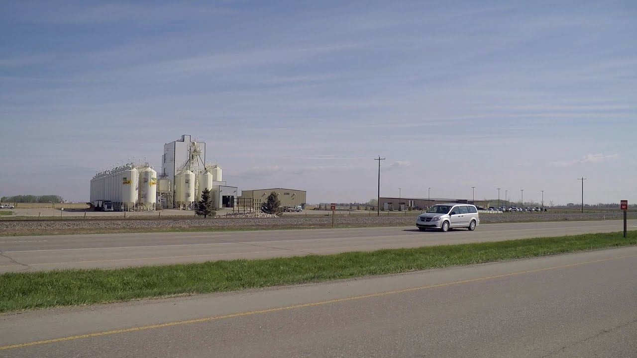 Lethbridge Alberta to Coaldale Town. Driving Tour of Highway in Canada. Countryside.