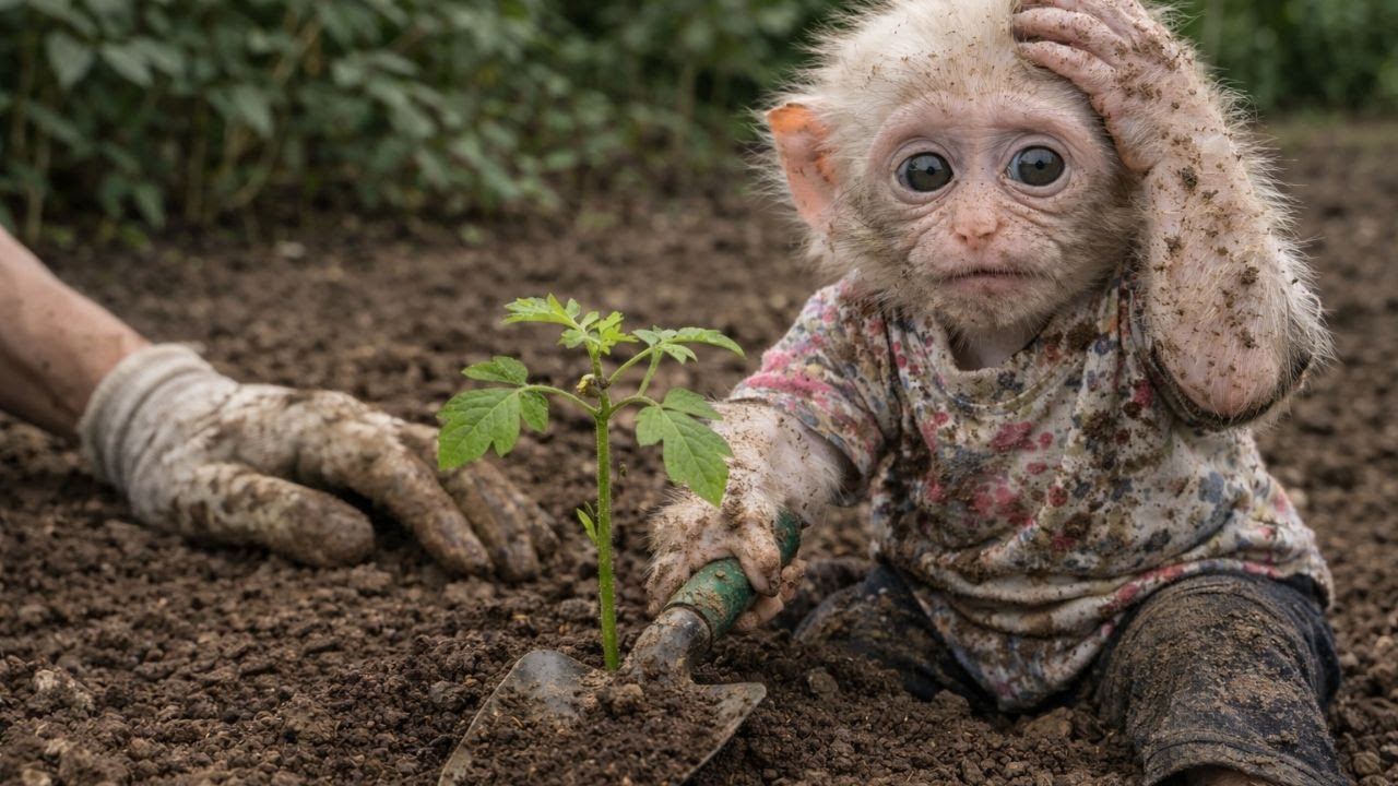 Baby Monkey Baba Quietly Plants a Tiny Seed… Will a Miracle Grow?