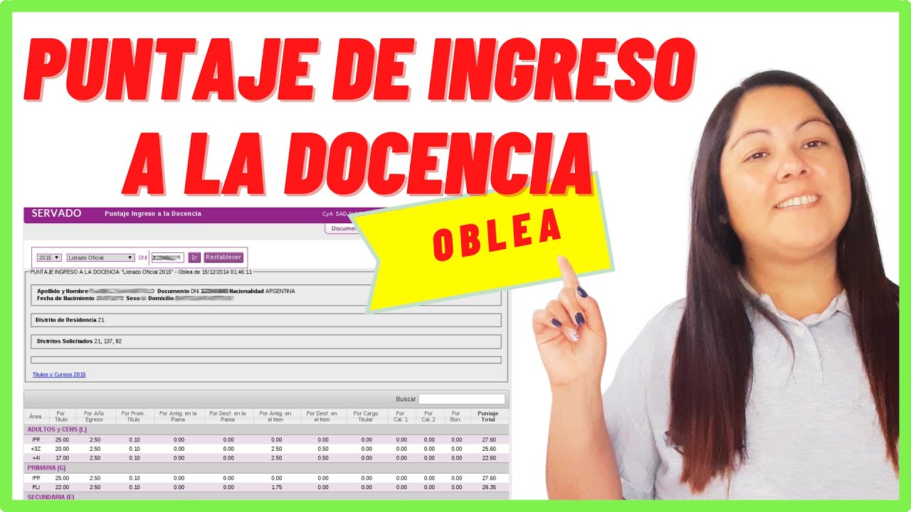 🥼¿CÓMO SE CONFORMA EL PUNTAJE DE INGRESO A LA DOCENCIA EN LA OBLEA?💯