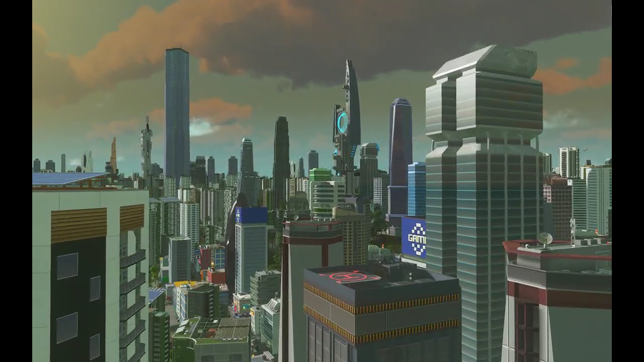Flying Through a Futuristic City (Cities Skylines)
