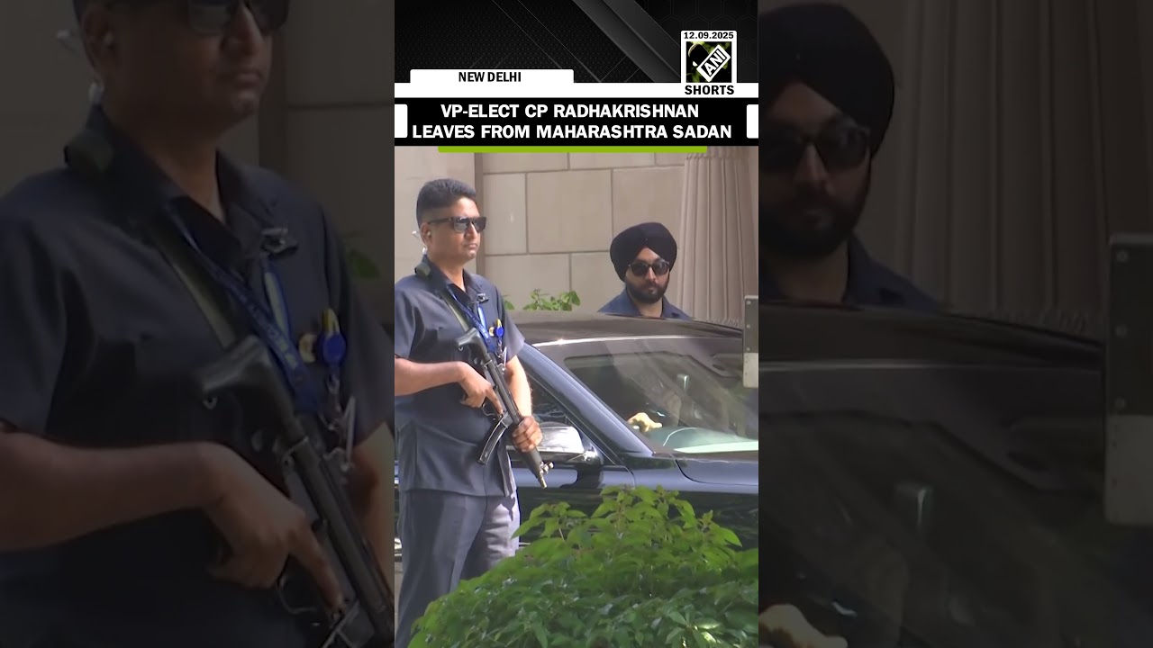 VP-elect CP Radhakrishnan leaves from Maharashtra Sadan ahead of oath ceremony