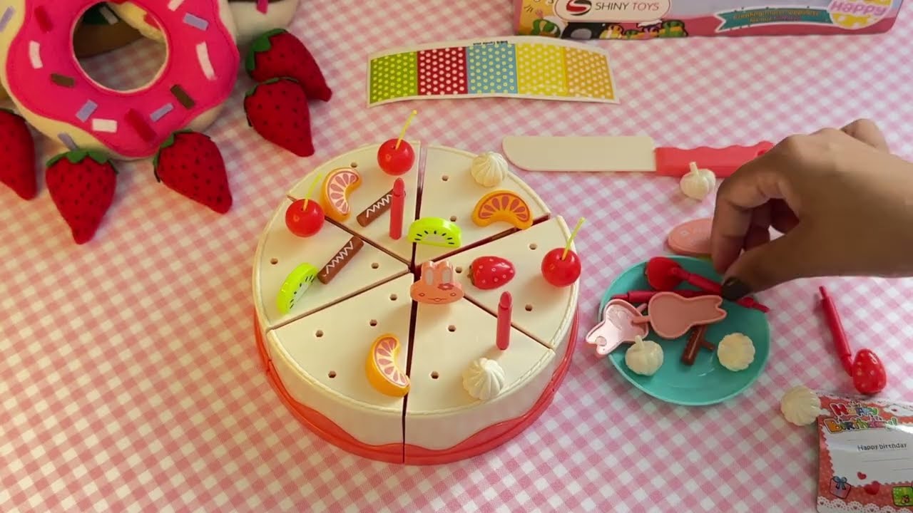 ASMR: Cortando Bolo de Frutas de Brinquedo 🍓🍰🔪 | Depois Unboxing + Montagem (Sem Falar)