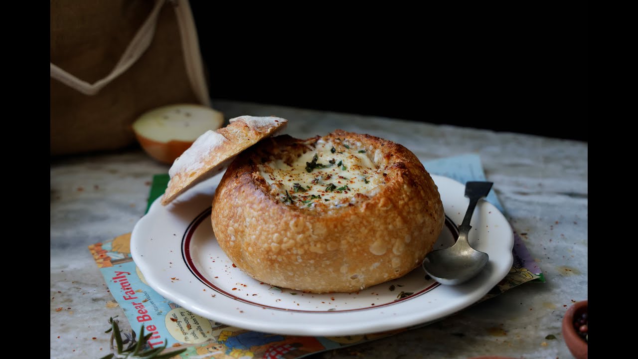French Onion Soup In a Sourdough Bread Bowl #soup #french