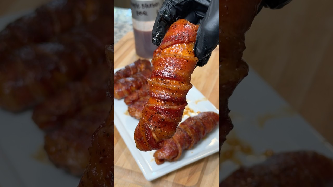 Bacon-wrapped Chicken with Maple Bourbon BBQ 🔥 #bbq #shorts