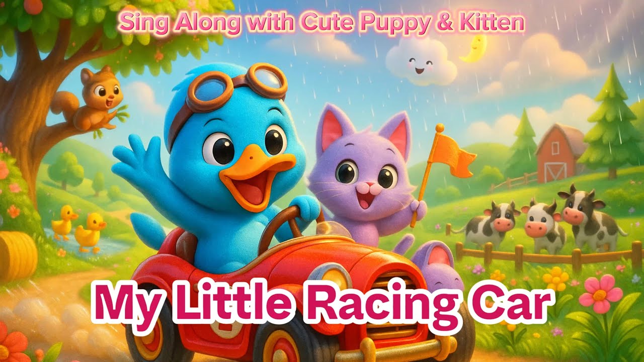 My Little Racing Car | Sing Along with Cute Puppy & Kitten