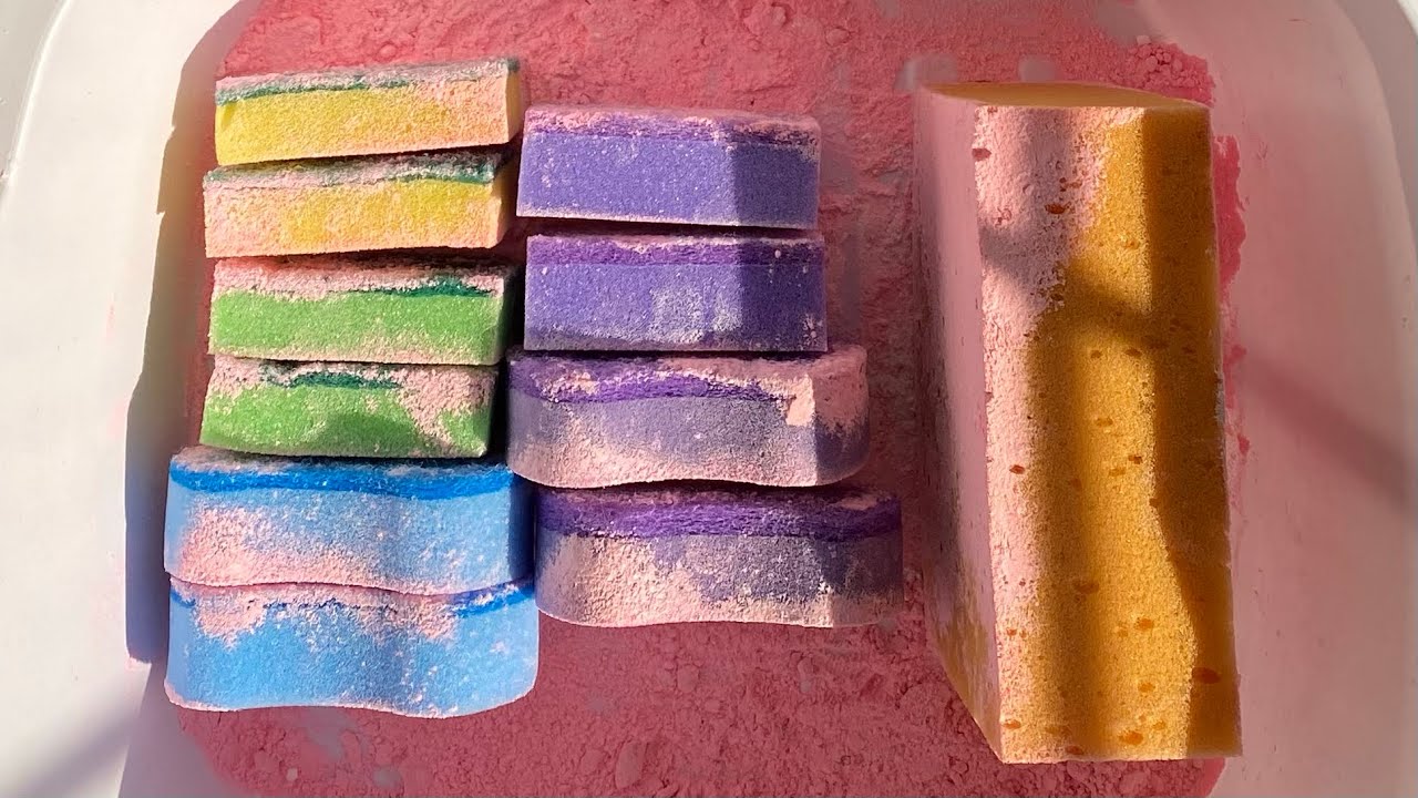 ASMR bulk powder dry kitchen + block sponge ripping - crispy foam + scour sounds 🧽