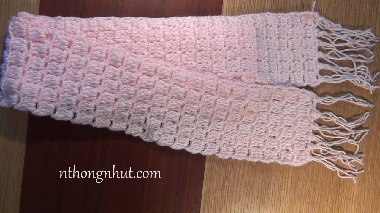 How to Crochet scarf tutorial (Engsub) I Móc khăn choàng cổ họa tiết ô vuông  đơn giản