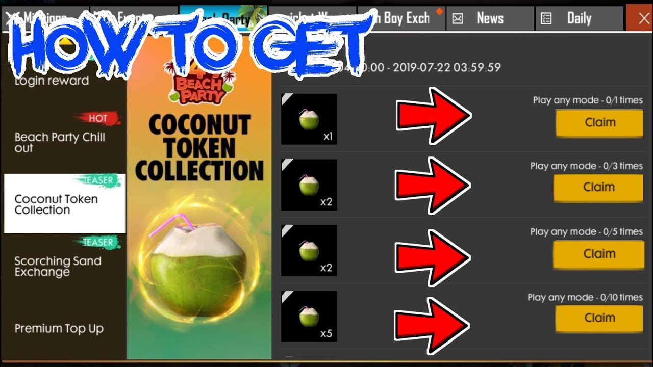How To Collect All Coconut Tokens In Free Fire ! New Beach Party Event Details |