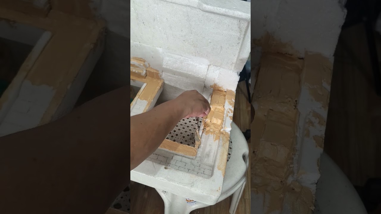 Adding skimcoat with elastomeric paint. #diorama #recycledmaterials #onetwelvescale