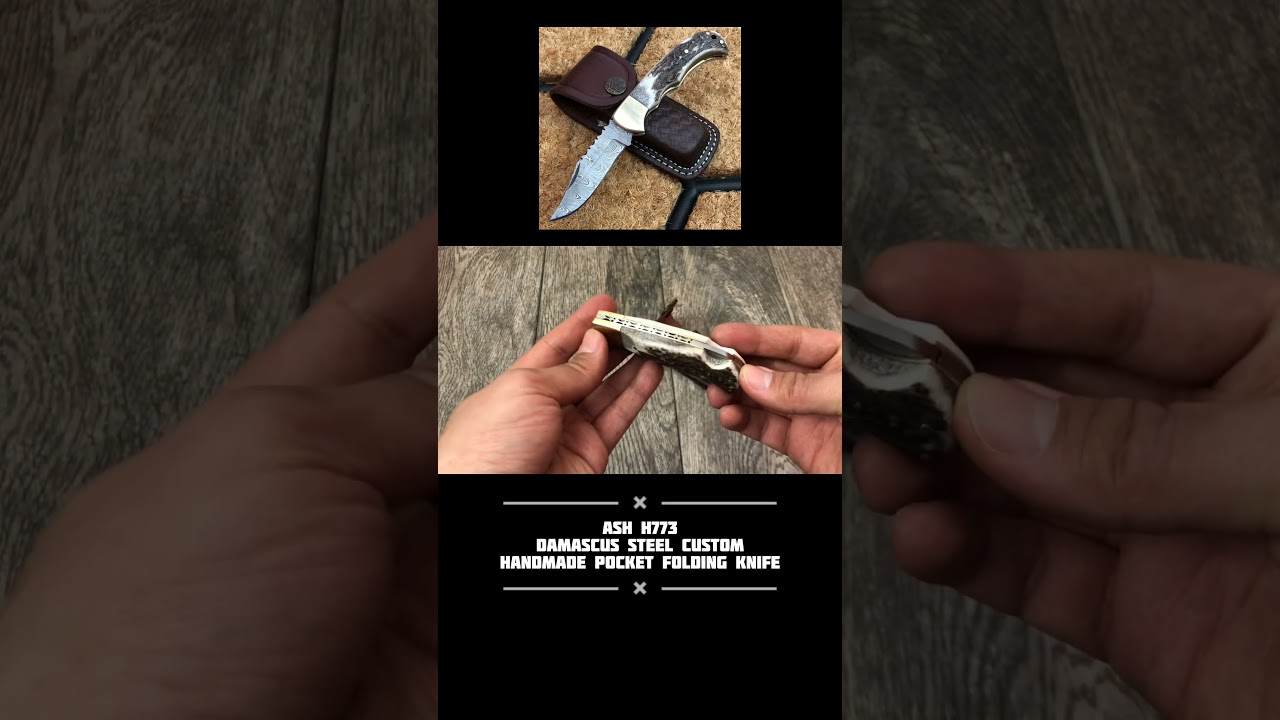 ASH H773 Damascus steel custom handmade pocket folding knife