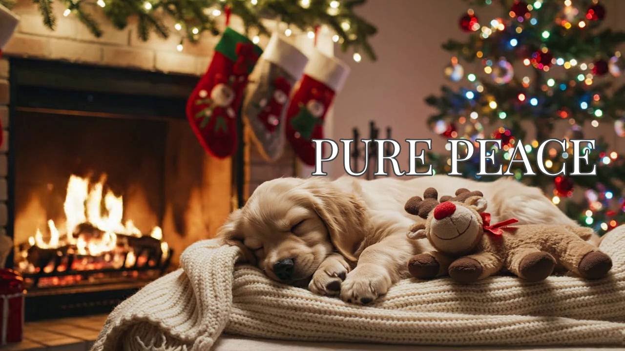 12 Hours Festive Holiday Rest: Cozy Fireplace Ambience & Puppy Music for Deepest Meditation 🎁✨