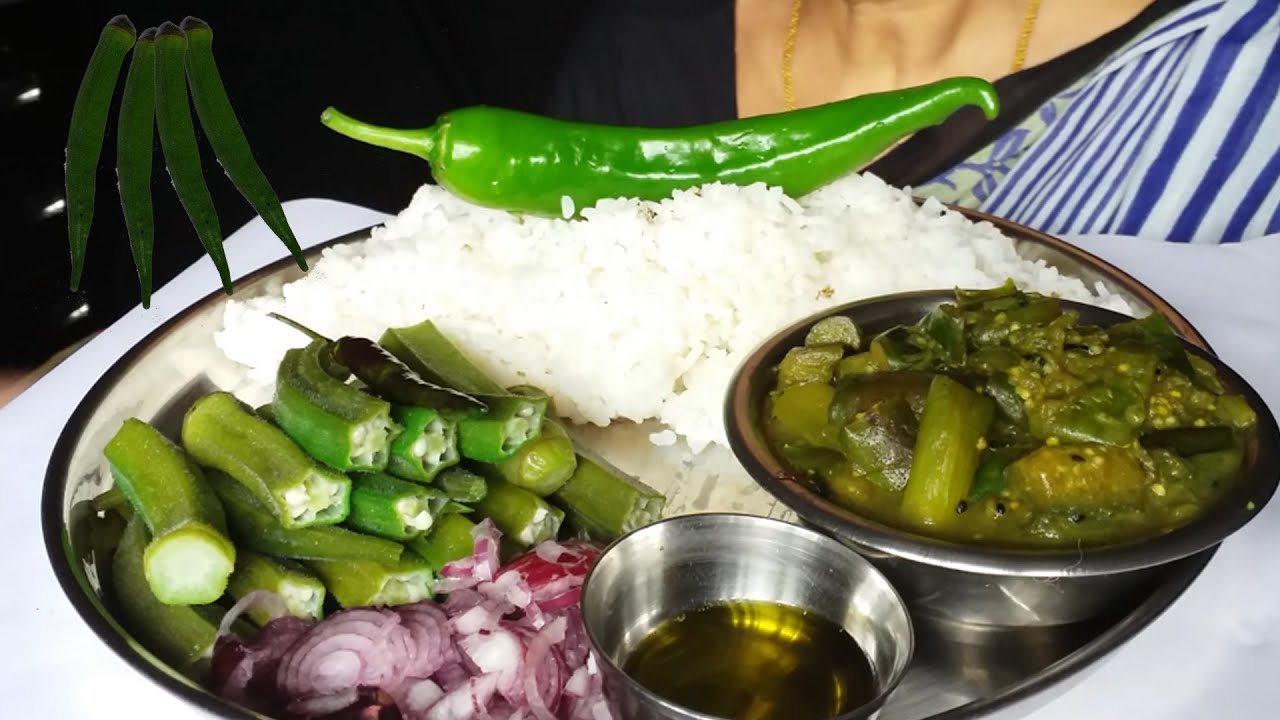 Eating Chili Brinjal Kasha with Rice Mukbang Village Food