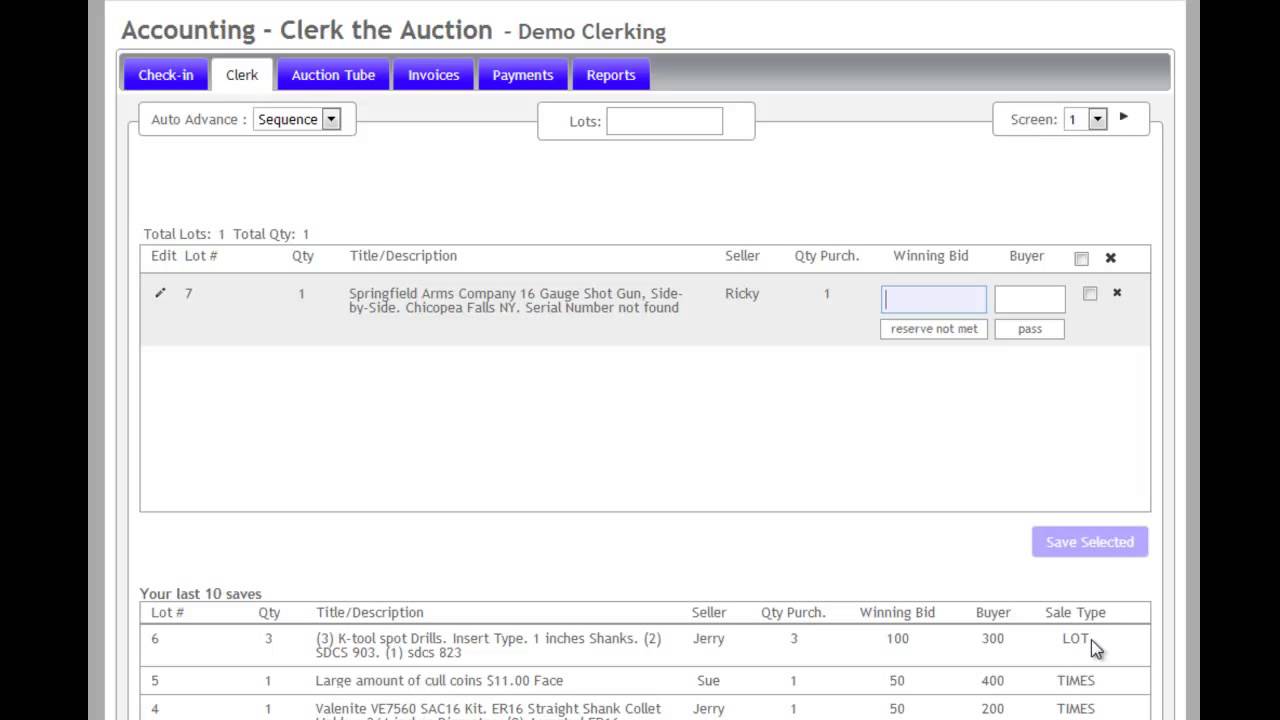 Clerking Screen