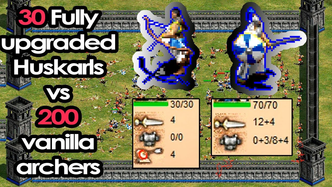 AoE 2 HD - 30 Post-imp Huskarls vs 200 Vanilla Archers