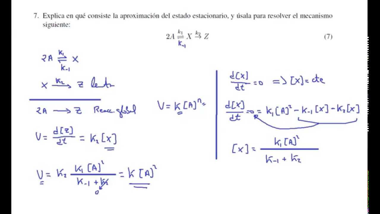Cinética química. Aproximación al estado estacionario.  Problema 7