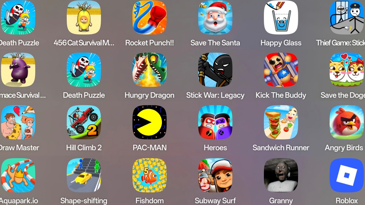 Roblox,Kick The Buddy,Freaky Stan,Hill Climb 2,Thief Puzzle,Grimace Monster Scary Survival,Save Doge