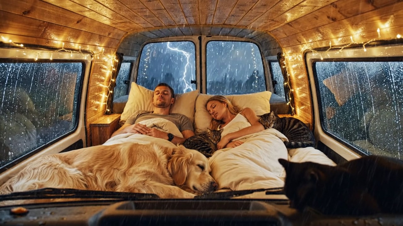 6 Souls in a Storm: Sleeping with our Labrador & 3 Cats in a Van (ASMR)