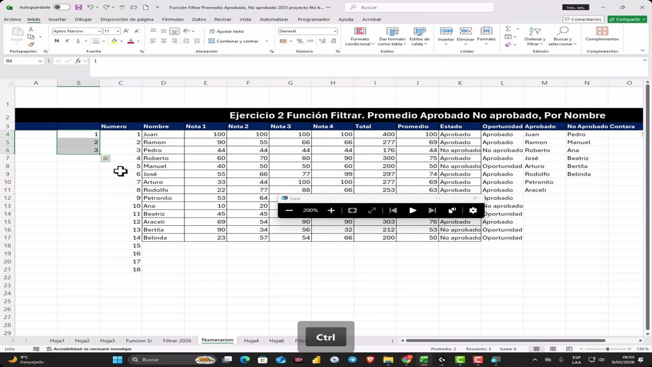 Ejercicio 3 Numeraciones fáciles Excel 365