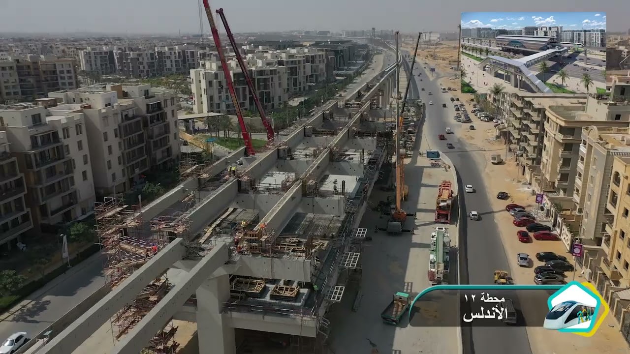 تصوير جوي لأعمال تنفيذ مشروع مونوريل شرق النيل(قطاع التجمع الخامس)