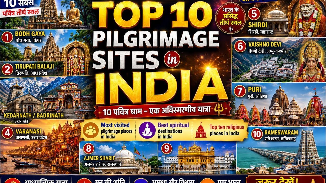 TOP 10 PILGRIMAGE SITES IN INDIA.BHARAT KE TOP TEN TEERTHSTHAL