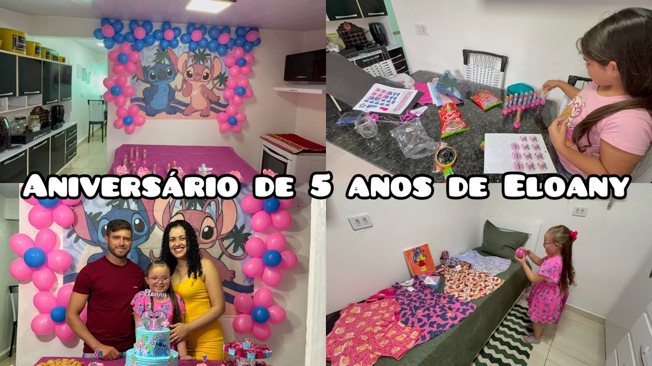 Aniversário de 5 anos de Eloany festinha simples em casa tema do Stichi, mostrei tudo que aconteceu 
