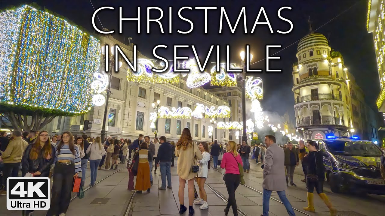 🎄Christmas Lights and Market in Downtown Seville | 4K Virtual Walking Tour Spain