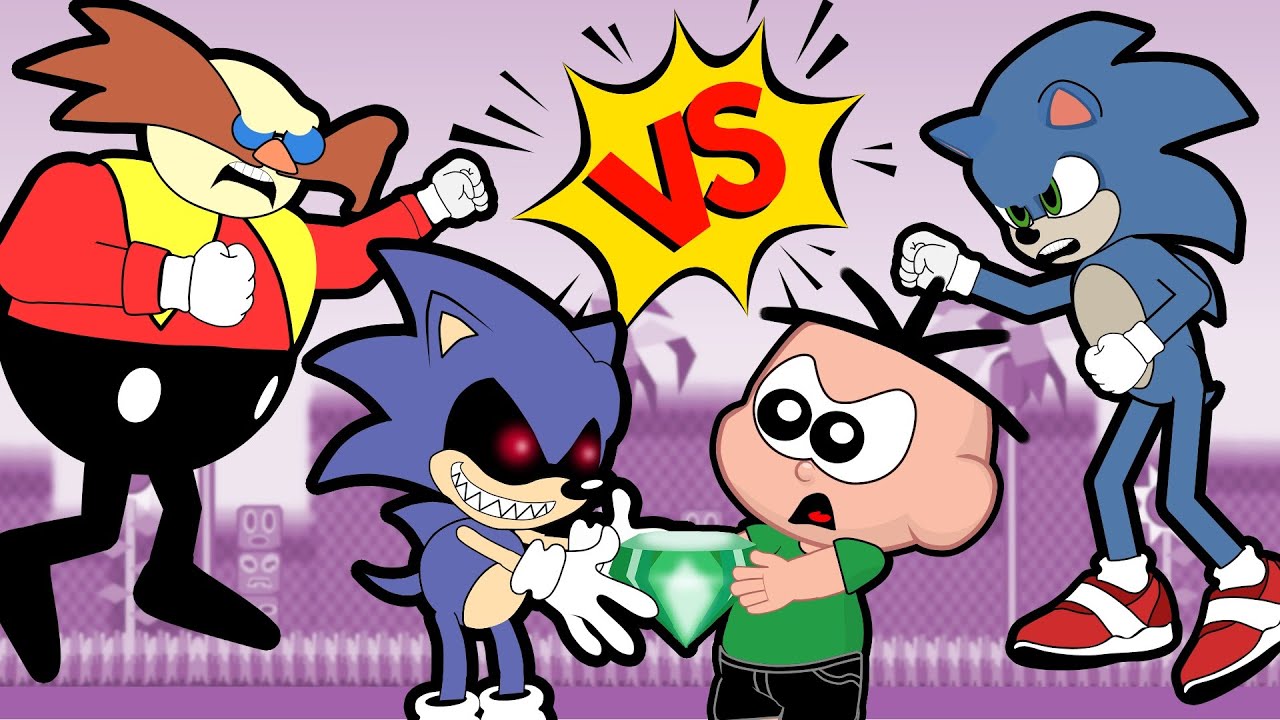 Cascão e Cebolinha em Sonic 2 contra Sonic EXE e Dr Eggman Robotnik - Desenho Animado