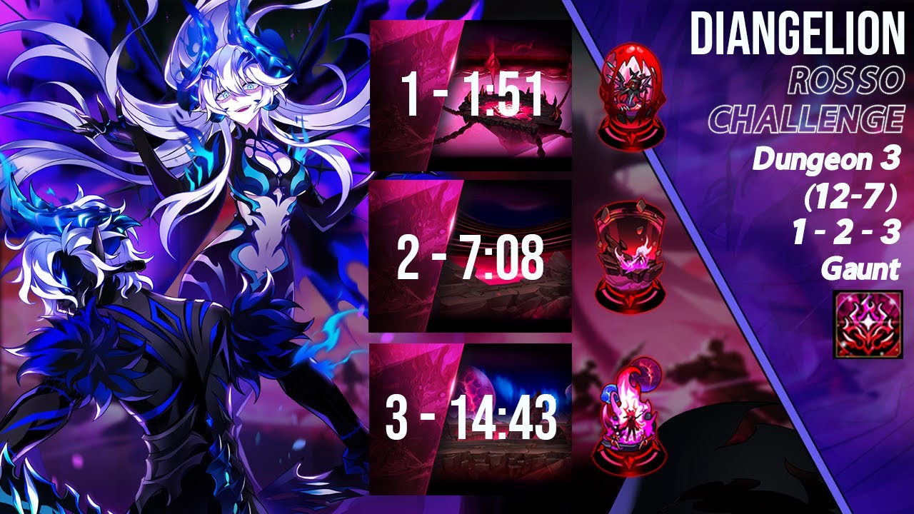 [Elsword NA/엘소드] Diangelion Rosso Challenge Mode 3-1, 2, 3 Gaunt 디앙겔리온 로쏘 도전모드 3던 클리어