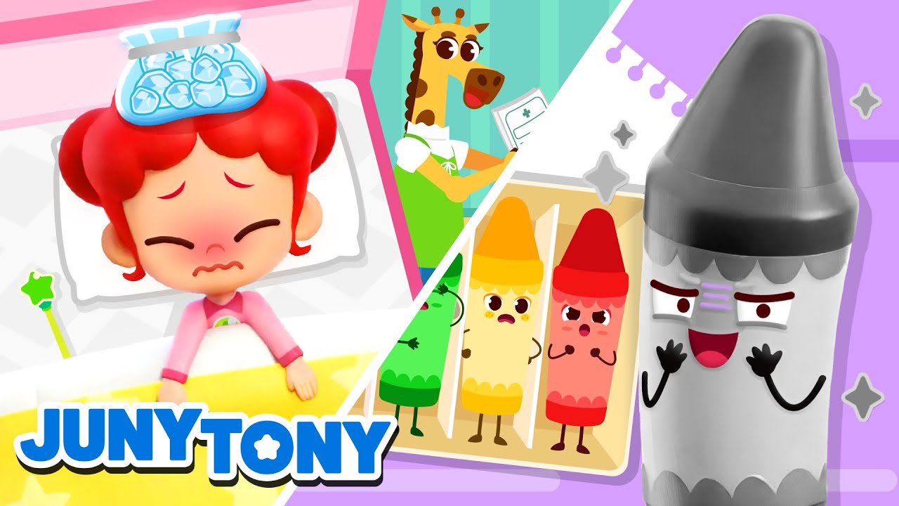 💊 Juny e Tony Estão Doentes 🤒 Giz de Cera Malvado e Mais | Música Infantil | JunyTony em Português