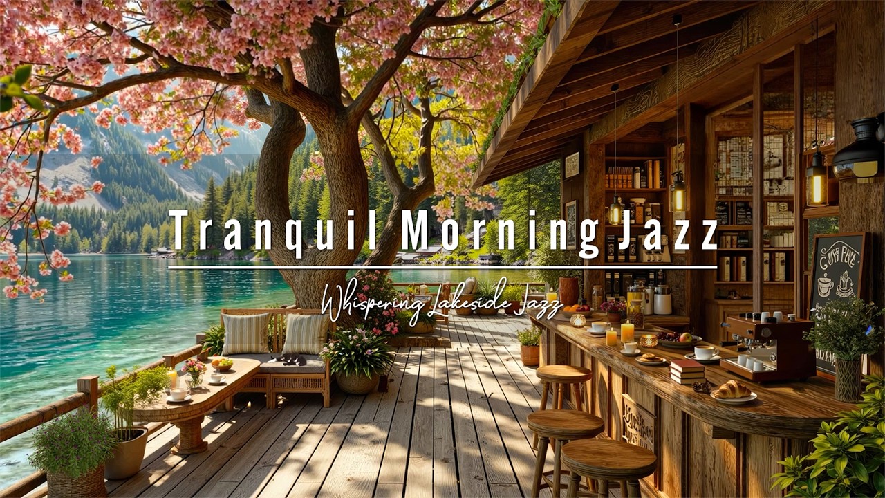 Peaceful Spring Coffee Shop Porch by the Lake 🌸 Relaxing Morning Jazz for Calm Mind & Positive Mood