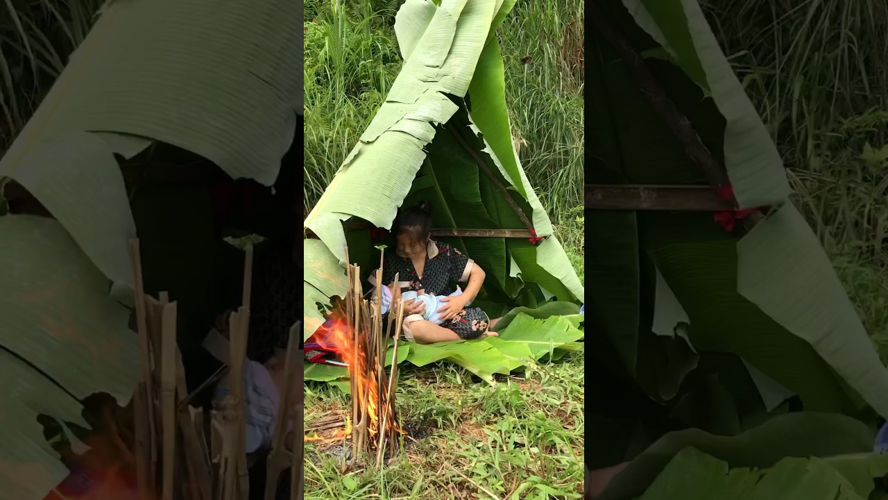 Single mother with shelter making skills #singlemom #bushcraft #camping #skills #survival