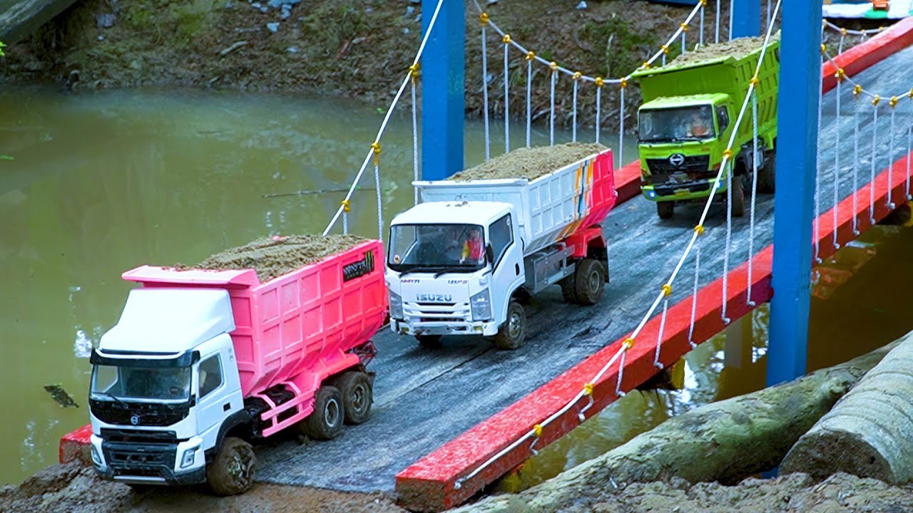 Simulasi Alat Berat Mobil Truk Muat Pasir - RC Truck Canter Pink, Truk Volvo Dan Hino 500