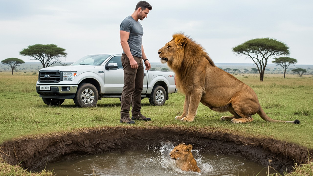 Lion Father Begs for Help as Man Saves His Drowning Cub | Wildlife Rescue