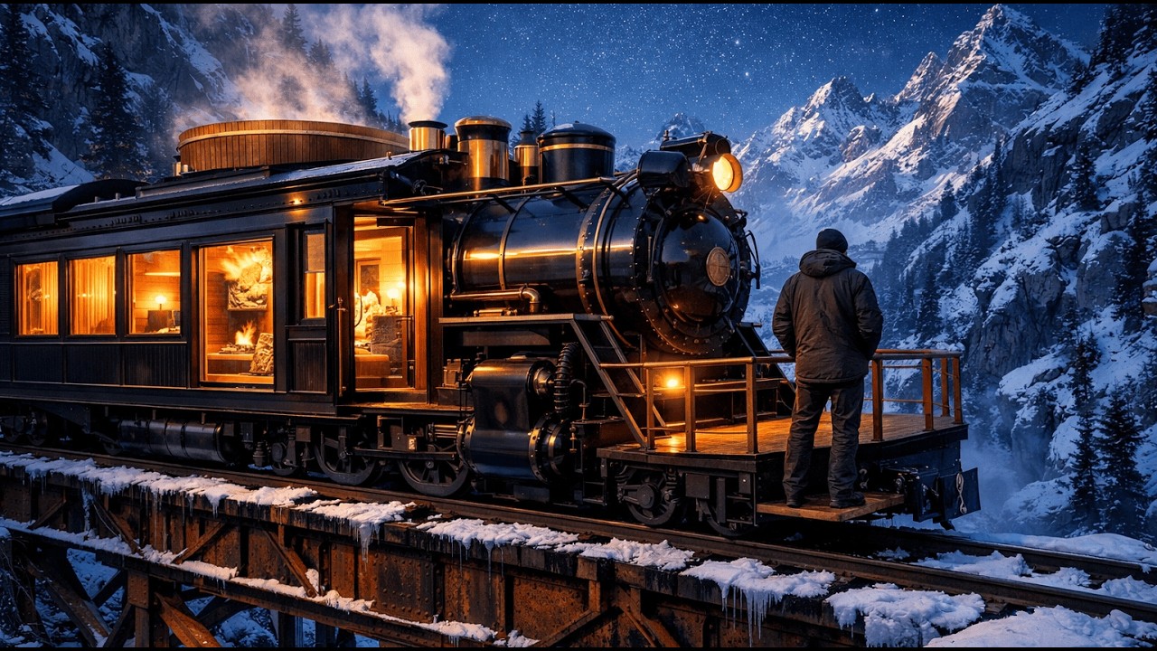 I turned an abandoned steam locomotive into a luxury house in a snowy canyon (ASMR)