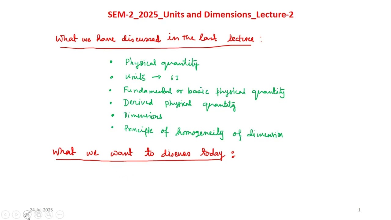 Units and Dimensions: Lecture 2