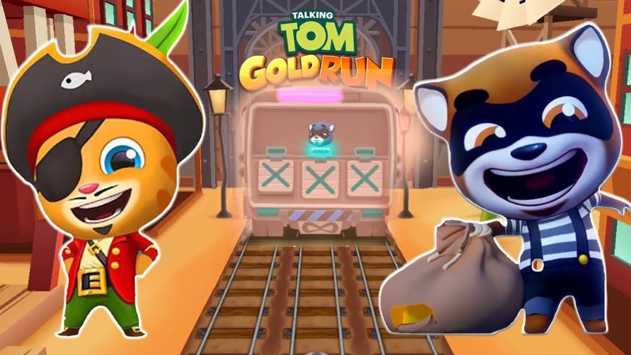 Talking Tom Gold Run *Full Screen* PIRATE GINGER New Character Catch The Raccoon