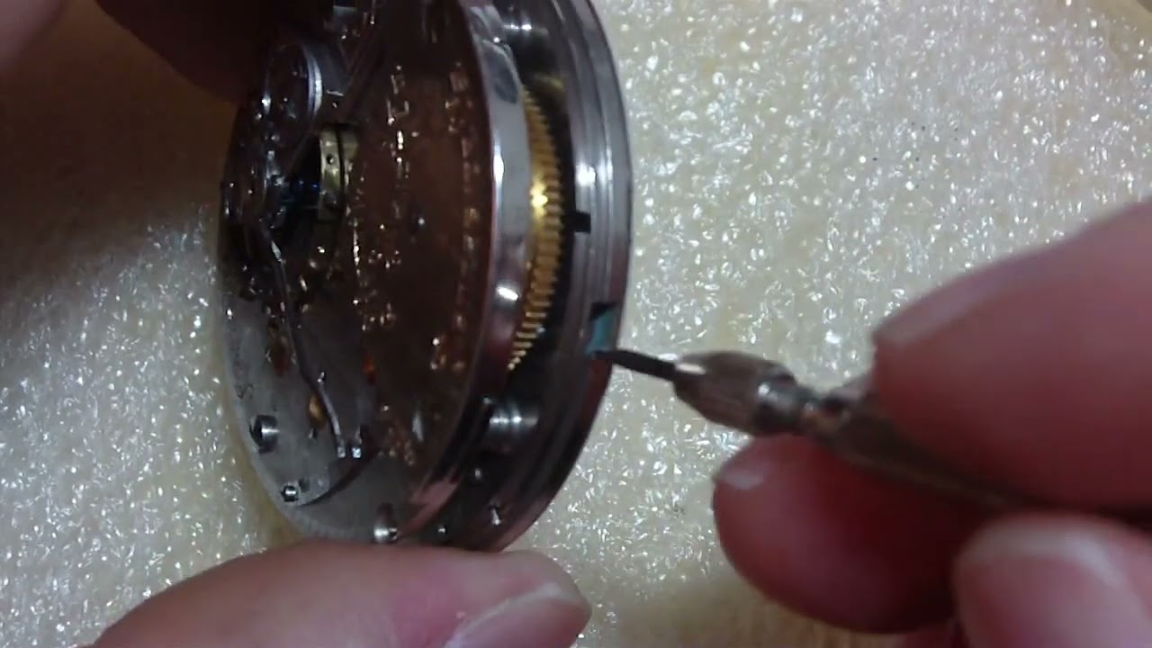 Replacing center wheel jewel and setting on pocket watch, Hamilton
