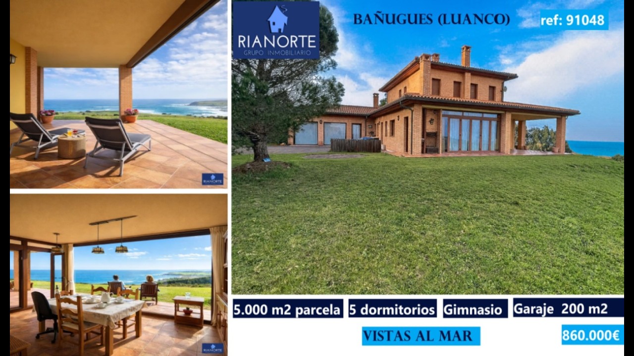 Impresionante chalet en Bañugues, Luanco, con 5.000 m2 de parcela y vistas al mar. 850.000€